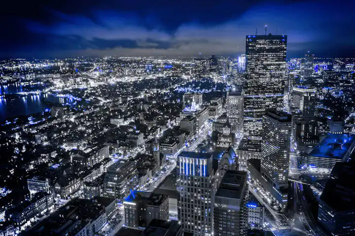 City skyline at dusk